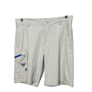 Columbia Men's Light Gray Cargo Shorts with Blue Zip Accent